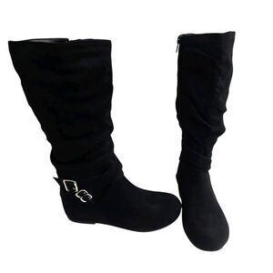 Soda Deena Black Zip Up Tall Boots Flat Silver Buckle Girls Size 2.5